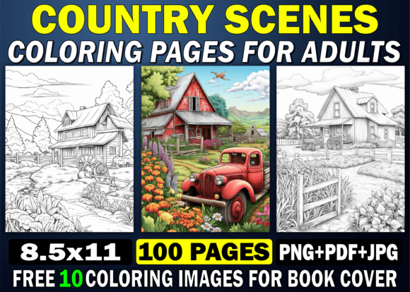 100 Country Scenes Coloring Pages Adults