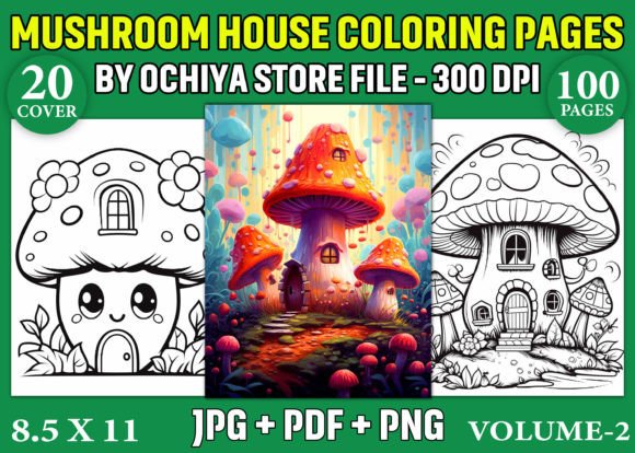 100 Mushroom House Coloring Book Pages