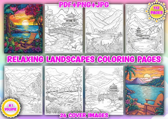 112 Relaxing Landscapes Coloring Pages for Creative and Professional Use