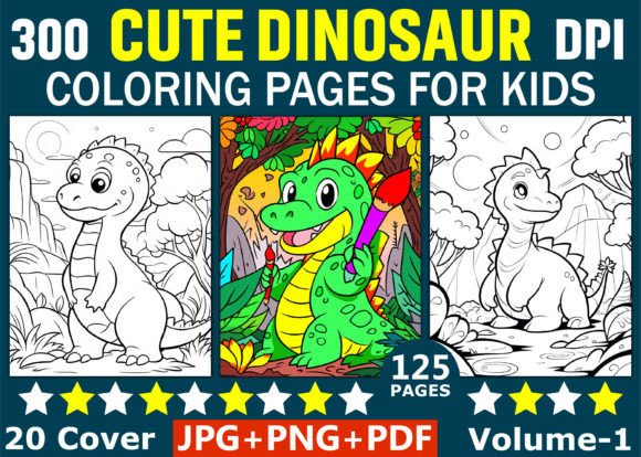 125 Cute Dinosaur Coloring Page for Kids