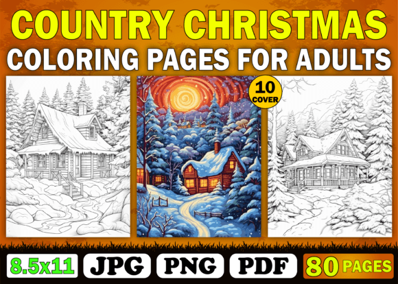 80 Country Christmas Coloring Pages Kdp