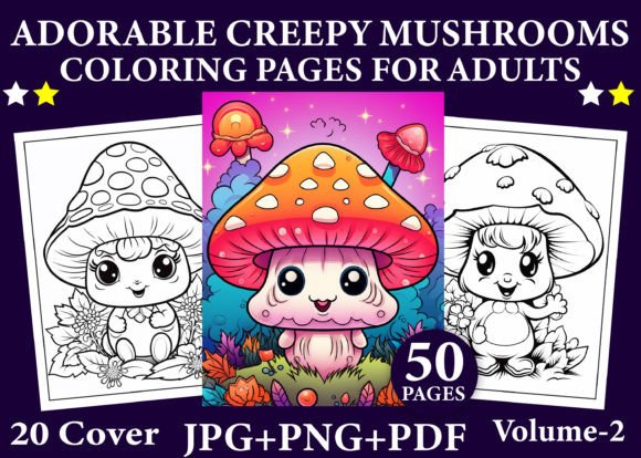 Adorable Creepy Mushrooms Coloring Page