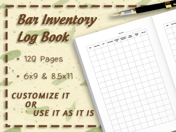 Bar Inventory Log Book Interior 120pages