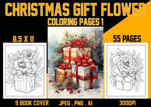 Christmas Gift Flower Coloring Pages 1