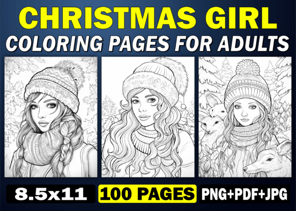 Christmas Girl Coloring Pages for Adults