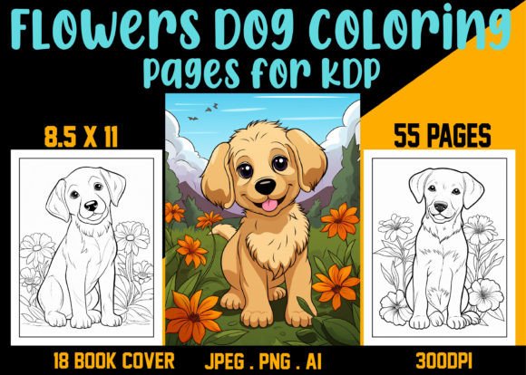 Flowers Dog Coloring Pages for KDP